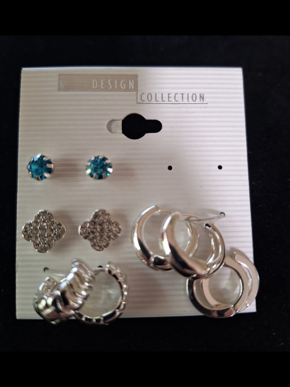 Design Collection Silver Tone Earring Set with Teal Studs